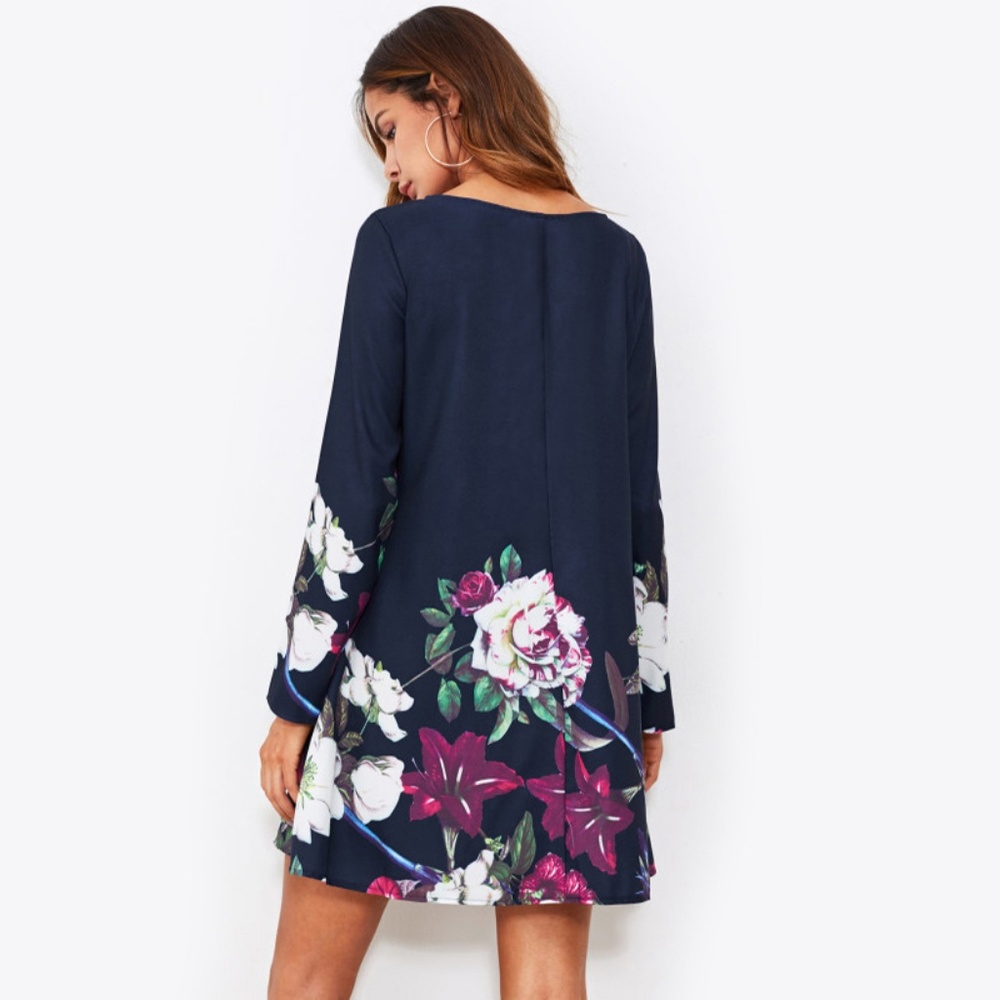 JUST IN! Navy Floral Mini Swing Dress - Picture 3 of 3